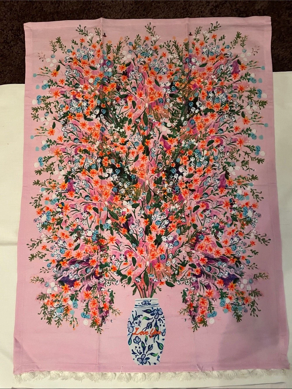 ANTHROPOLOGIE Cotton Kitchen Tea Towels(2)Happy Everything Cake/Love You Flower